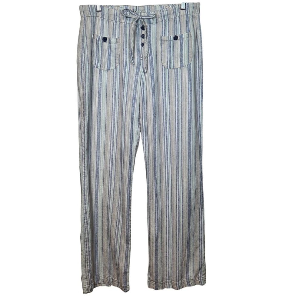 Womens‎ Striped Linen Wide Leg Pants Size 8 Blue Coastal Beach Summer Vacation